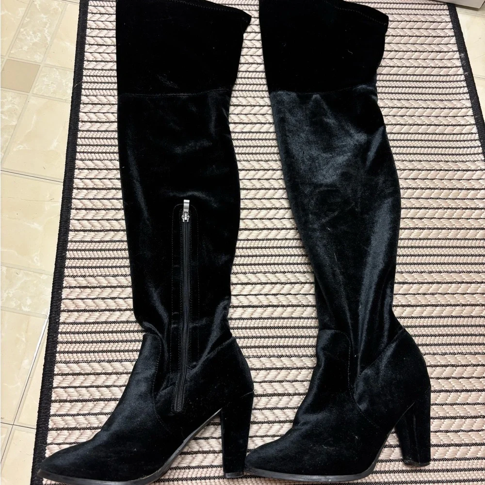 Catherine Malandrino Black Velvet Over-the-Knee Boots | Block Heel | Size 6.5